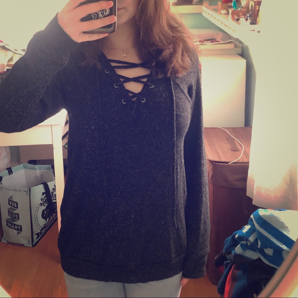 Black Lace Up Shirt